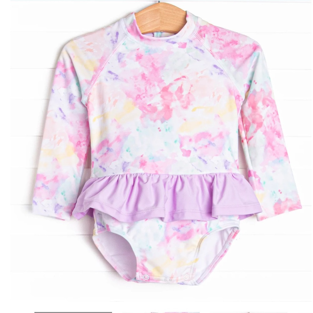 Stitchy Fish Kaleidoscope Views Long Sleeve One Piece Rash Guard, Purple